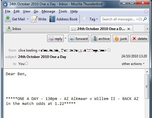 One a Day System email from Clive Keeling